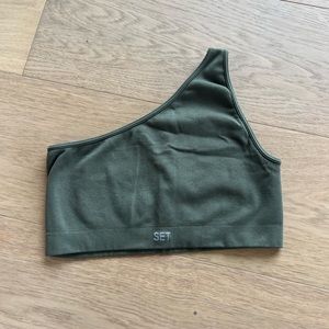set active one shoulder green sports bra